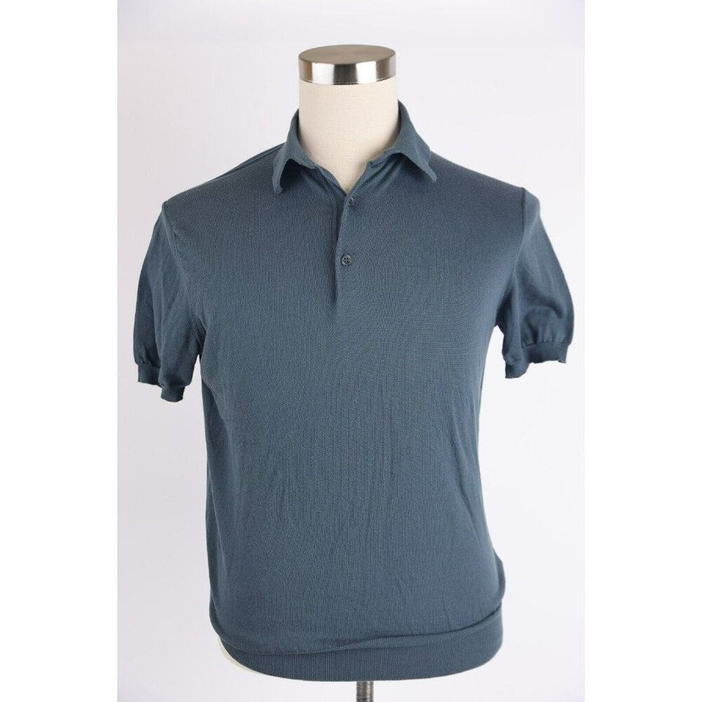 $750 Loro Piana Silk Polo Shirt SZ S Blue-Green LNWOT